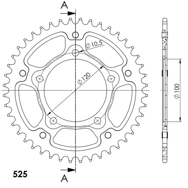 Supersprox Stealth 525 LK 120.0mm Ø 100mm 43T 5-hole aluminium/steel red sprocket