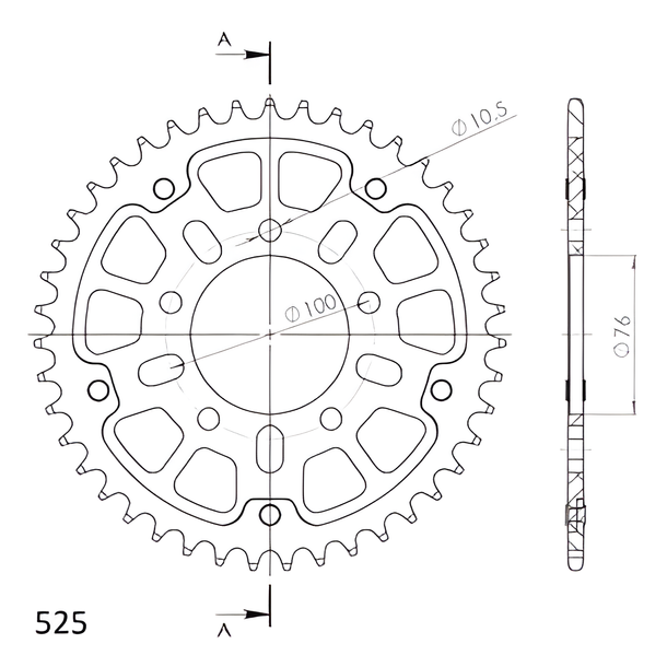 Kettenrad Supersprox Stealth 525 LK 100,0mm Ø 76mm 43Z 5-Loch Aluminium / Stahl rot