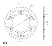 Piñón negro de aluminio/acero Supersprox Stealth 525 LK 145,0 mm Ø 125 mm 43T con 6 orificios