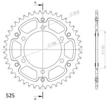Pignon Supersprox Stealth 525 LK 130,0 mm Ø 110 mm 43T 6 trous en aluminium/acier noir