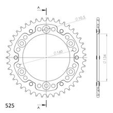 Piñón plateado de aluminio/acero Supersprox Stealth 525 LK 160,0 mm Ø 134 mm 43Z con 6 orificios