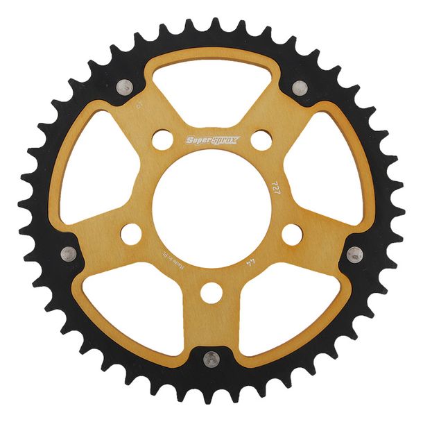 Kettenrad Supersprox Stealth 525 LK 100,0mm Ø 70mm 44Z 5-Loch Aluminium / Stahl gold