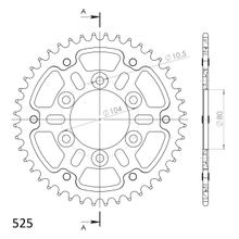 Roda dentada Supersprox Stealth 525 padrão de furação 104,0mm diâmetro 80mm 44 dentes 6 furos Alumínio / Aço vermelho