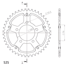 Supersprox Stealth 525 LK 100.0mm Ø 76mm 44T 5-hole aluminium/steel red sprocket