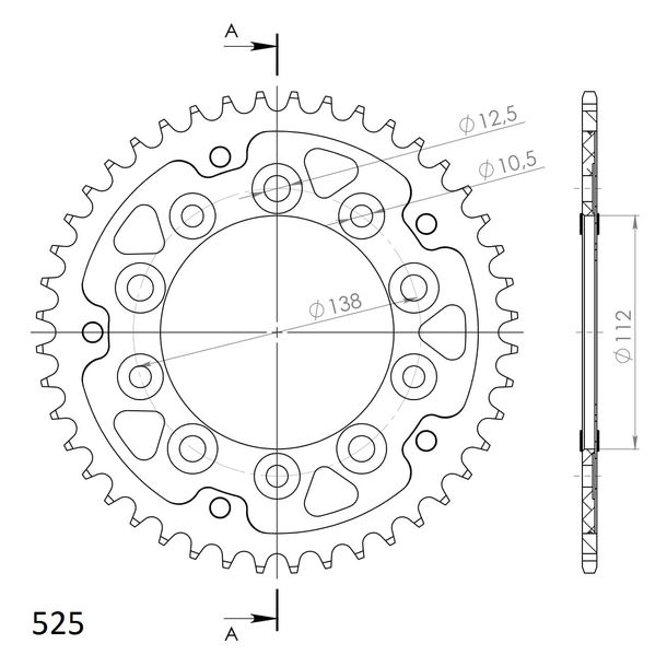 Kettenrad Supersprox Stealth 525 LK 138,0mm Ø 112mm 44Z 5-Loch Aluminium / Stahl silber