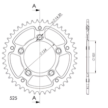 Supersprox Stealth 525 LK 124,0mm Ø 101mm 45Z Pignone nero a 5 fori in alluminio/acciaio