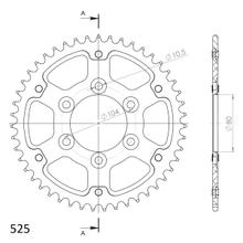 Pignon Supersprox Stealth 525 LK 104,0 mm Ø 80 mm 46Z 6 trous en aluminium/acier argenté