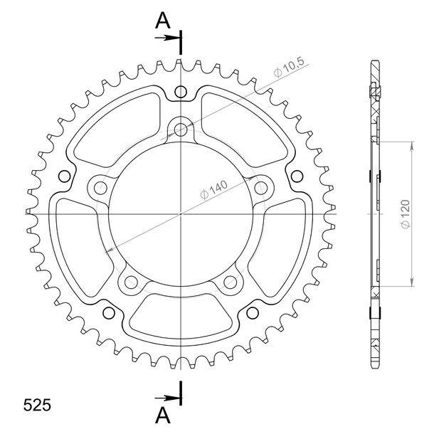 Supersprox Stealth 525 LK 140,0 mm Ø 120 mm 49Z 5 trous aluminium/acier doré