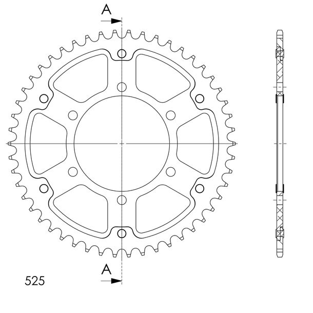Supersprox Stealth 525 LK 130.0mm Ø 110mm 50Z 6-hole aluminium/steel silver sprocket