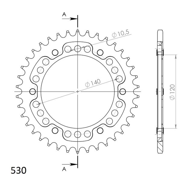Kettenrad Supersprox Stealth 530 LK 140,0mm Ø 120mm 37Z 6-Loch Aluminium / Stahl rot