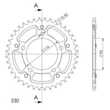 Pignon noir Supersprox Stealth 530 LK 116,0 mm de diamètre 92 mm 39T à 5 trous en aluminium/acier