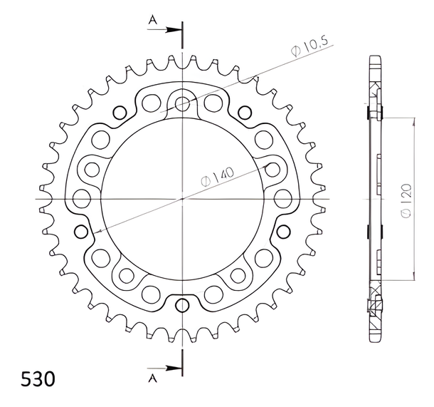 Piñón azul de aluminio/acero Supersprox Stealth 530 LK 140,0 mm Ø 120 mm 40Z