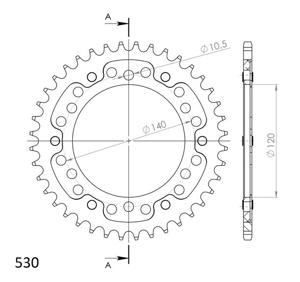 Kettenrad Supersprox Stealth 530 LK 140,0mm Ø 120mm 40Z 6-Loch Aluminium / Stahl schwarz