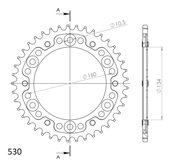 Kettenrad Supersprox Stealth 530 LK 160,0mm Ø 134mm 41Z 6-Loch Aluminium / Stahl orange