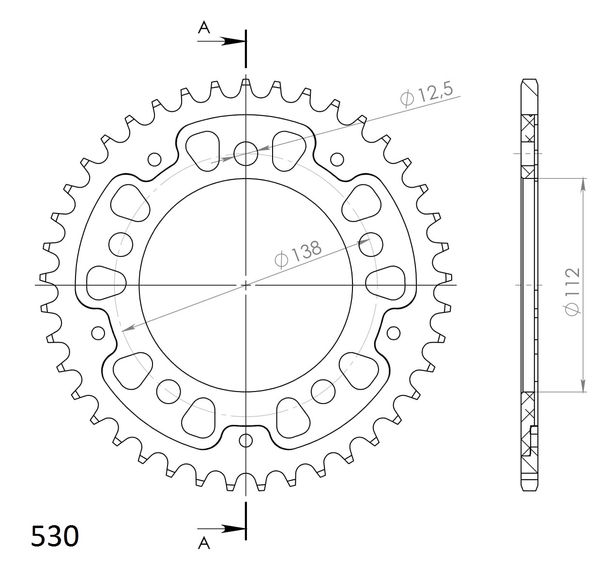 Supersprox Stealth 530 LK 138,0 mm Ø 112 mm 41Z Pignone nero a 5 fori in alluminio/acciaio