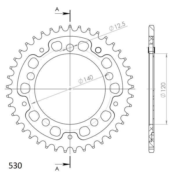 Kettenrad Supersprox Stealth 530 LK 140,0mm Ø 120mm 41Z 5-Loch Aluminium / Stahl schwarz