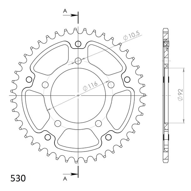 Kettenrad Supersprox Stealth 530 LK 116,0mm Ø 92mm 41Z 5-Loch Aluminium / Stahl schwarz