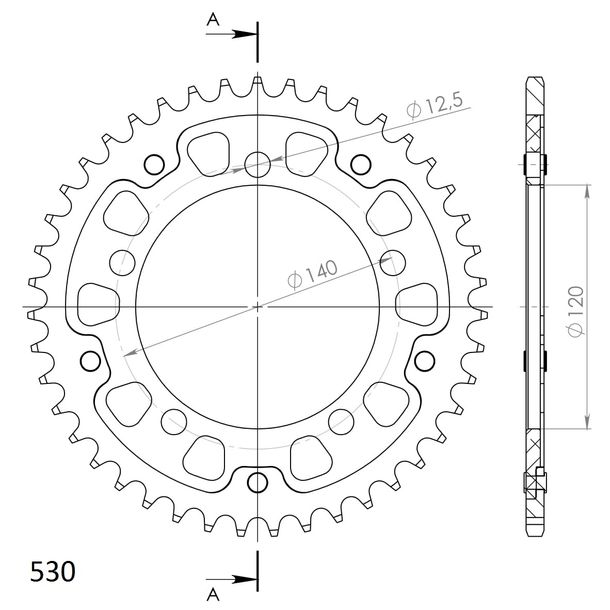 Kettenrad Supersprox Stealth 530 LK 140,0mm Ø 120mm 42Z 5-Loch Aluminium / Stahl blau