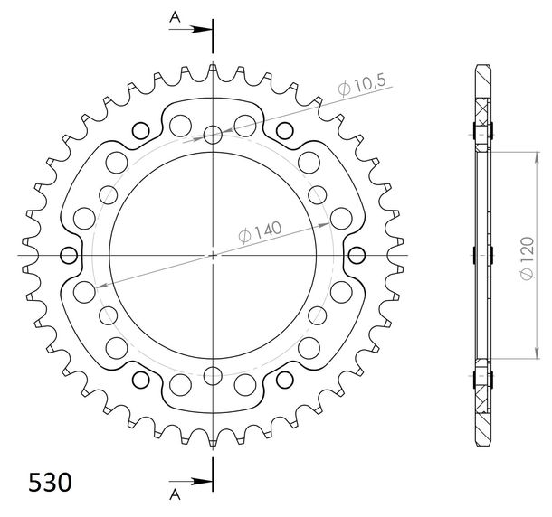 Kettenrad Supersprox Stealth 530 LK 140,0mm Ø 120mm 42Z 6-Loch Aluminium / Stahl blau