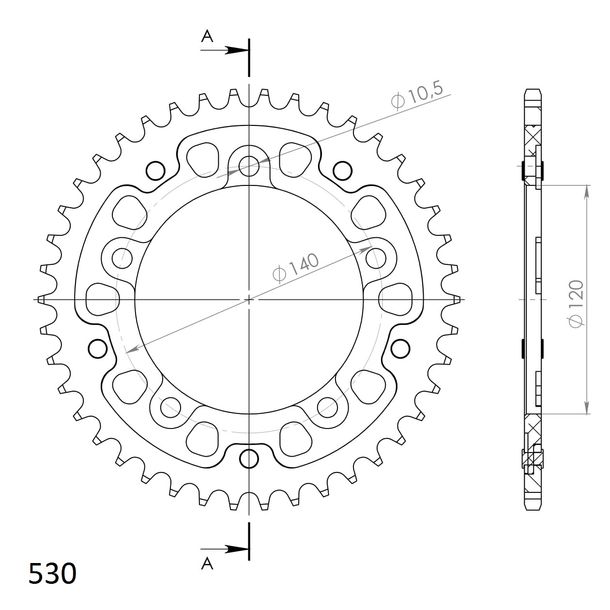 Supersprox Stealth 530 LK 140,0 mm Ø 120 mm 42T Pignone blu a 5 fori in alluminio/acciaio