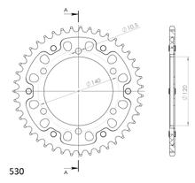 Supersprox Stealth 530 LK 140,0 mm Ø 120 mm 43T 6 fori in alluminio/acciaio argentato