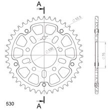 Supersprox Stealth 530 LK 100,0 mm Ø 76mm 44T Pignone rosso a 5 fori in alluminio/acciaio