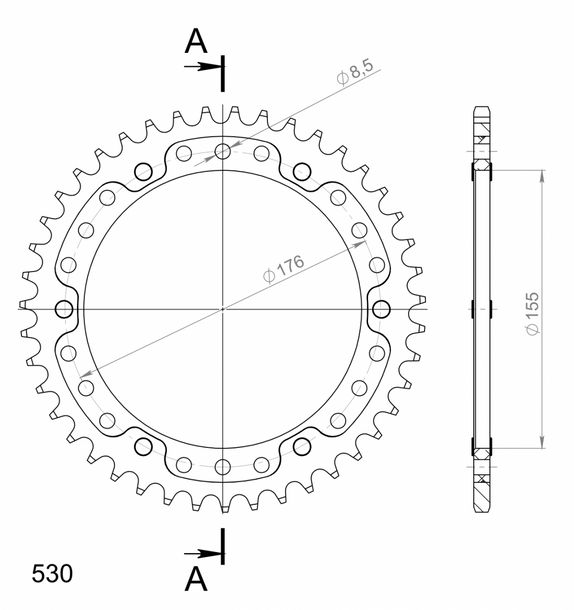 Supersprox Stealth 530 LK 176.0 mm diameter 155 mm 44T 6-hole aluminium/steel red sprocket