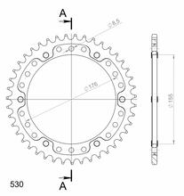 Zębatka łańcuchowa Supersprox Stealth 530 rozstaw śrub 176,0mm średnica 155mm 44 zęby 6 otworów Aluminium / Stal czerwona