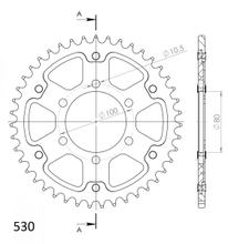 Pignon de chaîne Supersprox Stealth 530 LK 100,0 mm Ø 80 mm 44T 6 trous en aluminium/acier noir