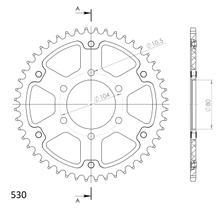 Supersprox Stealth 530 LK 104,0mm Ø 80mm 44T 6 fori in alluminio/acciaio argentato