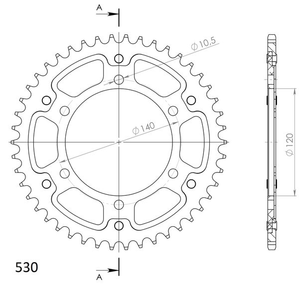 Kettenrad Supersprox Stealth 530 LK 140,0mm Ø 120mm 45Z 6-Loch Aluminium / Stahl rot