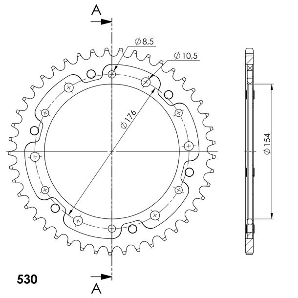 Kettenrad Supersprox Stealth 530 LK 176,0mm Ø 154mm 45Z 6-Loch Aluminium / Stahl schwarz