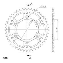 Piñón negro de aluminio/acero Supersprox Stealth 530 LK 130,0 mm Ø 110 mm 45Z