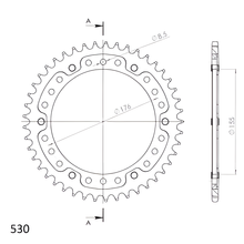 Piñón negro Supersprox Stealth 530 LK, 176,0 mm de diámetro, 155 mm, 45Z, 6 orificios, aluminio y acero