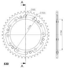 Rueda de cadena Supersprox Stealth 530 LK, 176,0 mm de diámetro 154 mm 45Z, 6 orificios, aluminio/acero plateado