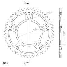Piñón plateado de aluminio/acero Supersprox Stealth 530 LK 140,0 mm Ø 120 mm 45Z con 5 orificios