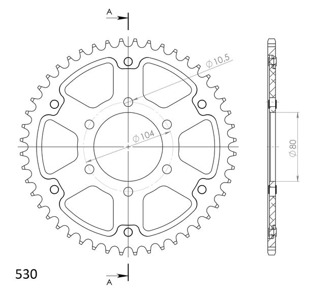 Kettenrad Supersprox Stealth 530 LK 104,0mm Ø 80mm 46Z 6-Loch Aluminium / Stahl rot