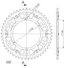 Koło zębate łańcuchowe Supersprox Stealth 530 rozstaw śrub 160,0mm średnica 140mm 49 zębów 6 otworów aluminium / stal złote