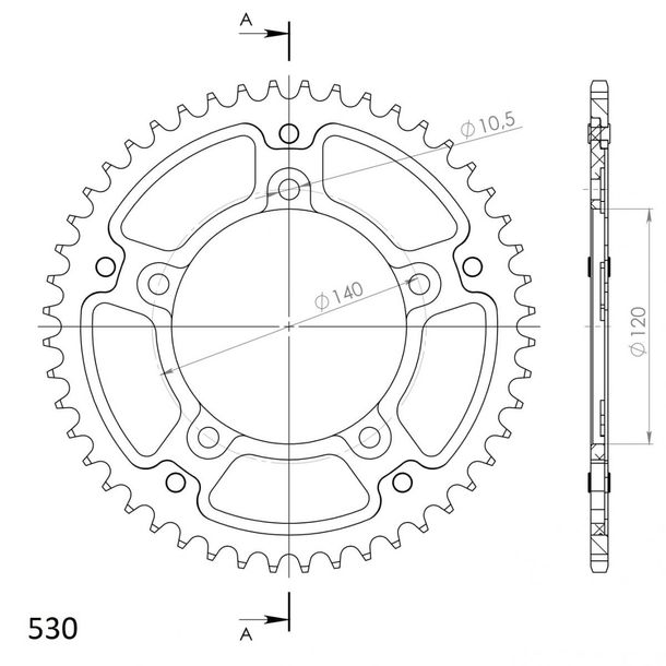 Supersprox Stealth 530 LK 140,0 mm Ø 120 mm 49Z 5 fori in alluminio/acciaio dorato