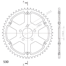 Piñón Supersprox Stealth 530 LK, 82,5 mm de diámetro, 56,5 mm, 53Z, 5 orificios, aluminio/acero plateado