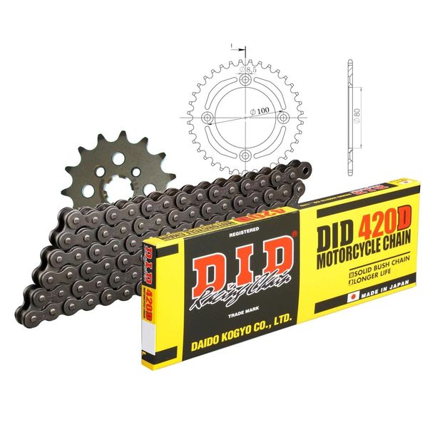 Chain set DID Stahl 420D / 86 Clip lock for Honda CRF F 70 ccm Bj. 2000 - 2013