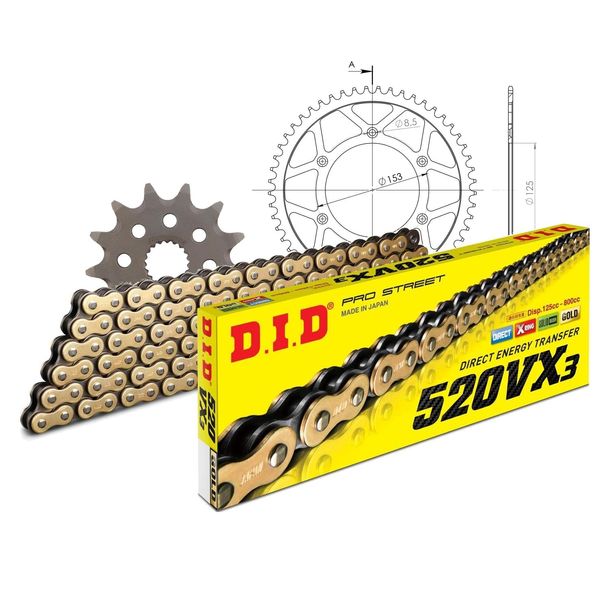 Jeu de chaînes DID acier 520VX3 / 116 Sans fin pour Honda CR R 125 ccm Bj. 2000 - 2003