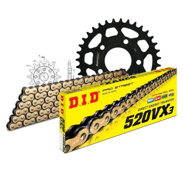 Kettensatz DID Stahl 520VX3 / 110 Clipschloss für Honda NSR R 125 ccm Bj. 1998 - 2003
