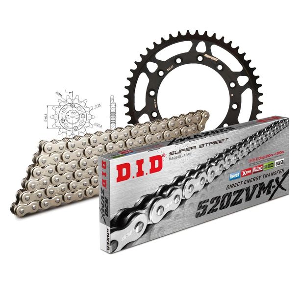 Juego de cadenas DID Acero 520ZVM-X / 110 Cerradura de remache para Honda XR R 600 ccm Bj. 1991 - 1999