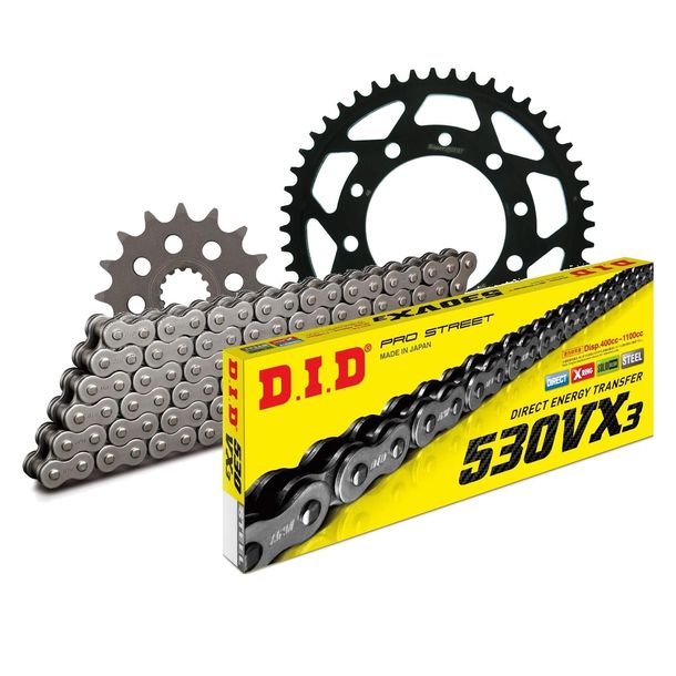 Jeu de chaînes DID acier 530VX3 / 116 Serrure à rivet pour Yamaha YZF-R6 600 ccm Bj. 1999 - 2002