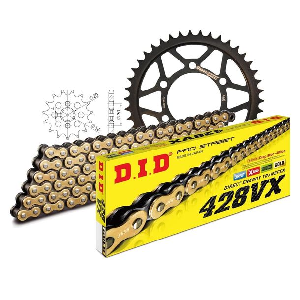 Chain set DID Stahl 428VX / 130 rivet lock for Kawasaki ZL Eliminator 125 ccm Bj. 2004 - 2007