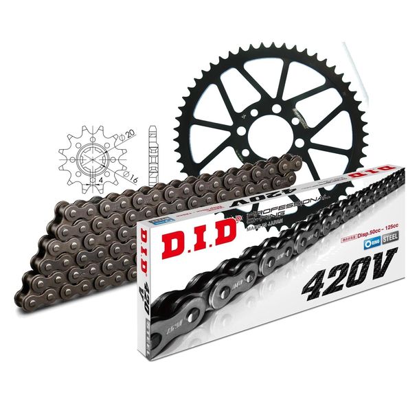Chain set DID Stahl 420V / 128 Clip lock for Suzuki TS X 50 ccm