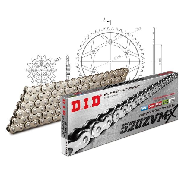 Juego de cadenas DID Acero 520ZVM-X / 116 Cerradura de remache para Suzuki RM-Z 450 ccm Bj. 2005 - 2007