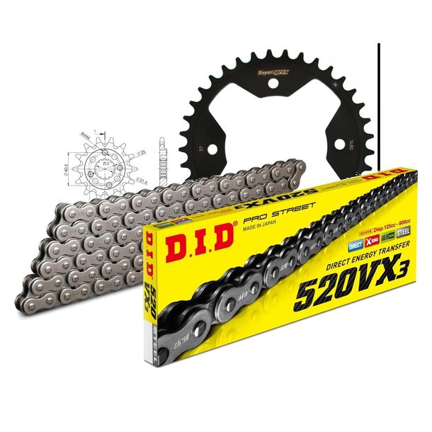 Kettensatz DID Staal 520VX3 / 94 Nietverbinding voor Polaris Predator Troy Lee E LE 500 cc