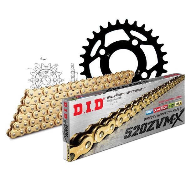 Chain set DID Stahl 520ZVM-X / 78 rivet lock for Kymco Mxer Maxxer 50 ccm